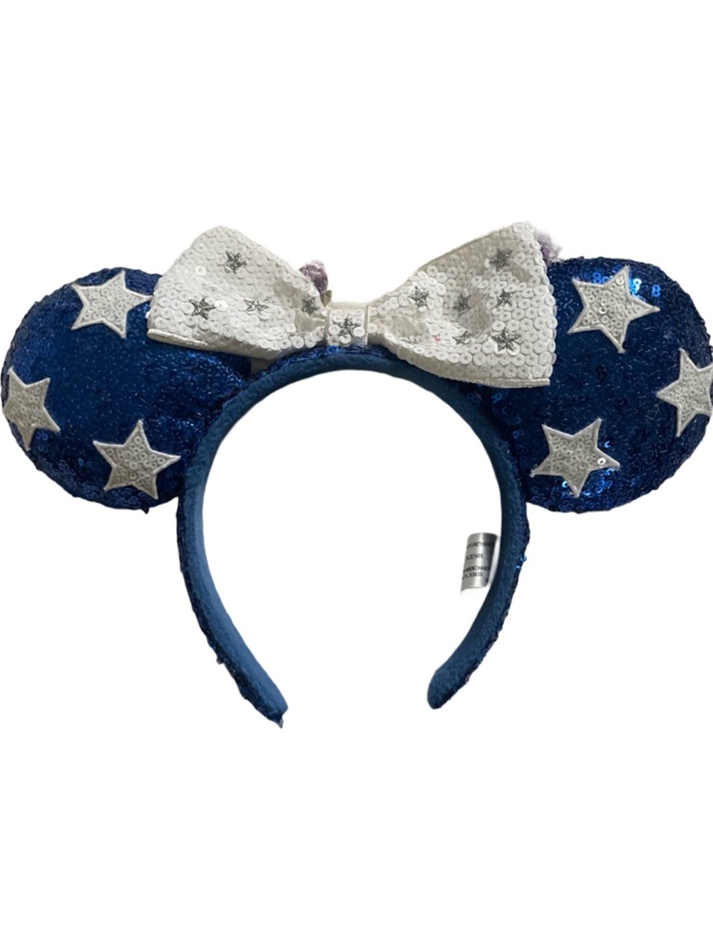 Disney Blue Sequin Star Minnie Ears Headband with White Bow